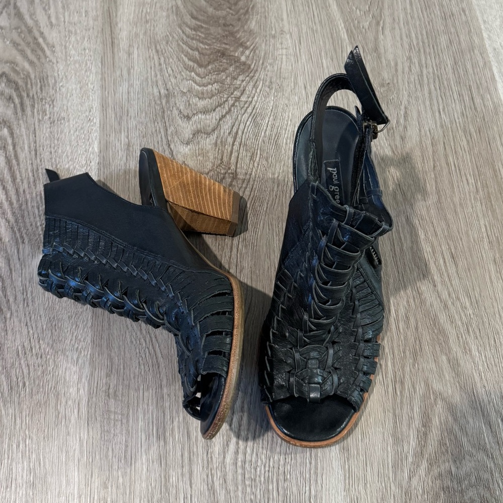 Paul Green Black Woven Heeled Sandals with Open Back size 8